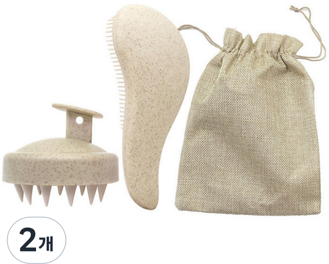 볼라비 엉킴방지 헤어 브러쉬 세트 실리콘 샴푸 두피 마사지 스케일링 휴대용 드라이빗 머리빗 헤어빗 셋트, 2개, 베이지