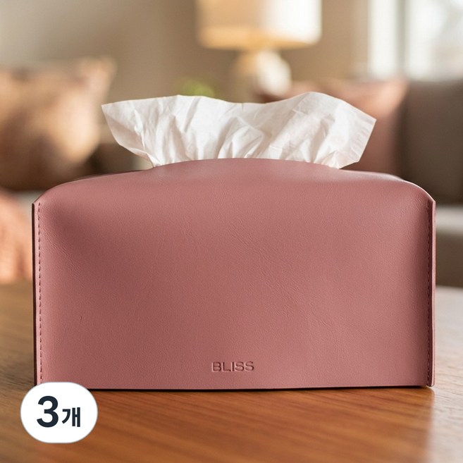 블리스 스킨 레더 티슈 케이스 커버 일반형, 3개, 코랄핑크
