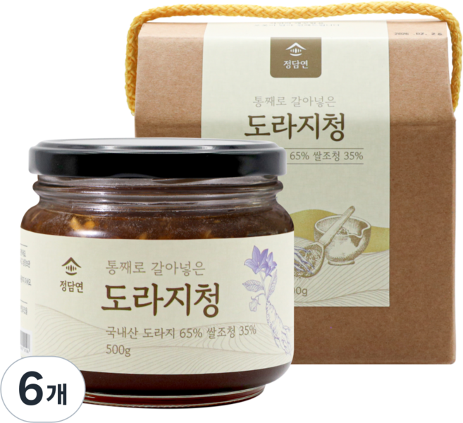 100% 국산 약도라지 정담연 통째로 갈아넣은 도라지청 고함량, 6개, 1개입, 500g
