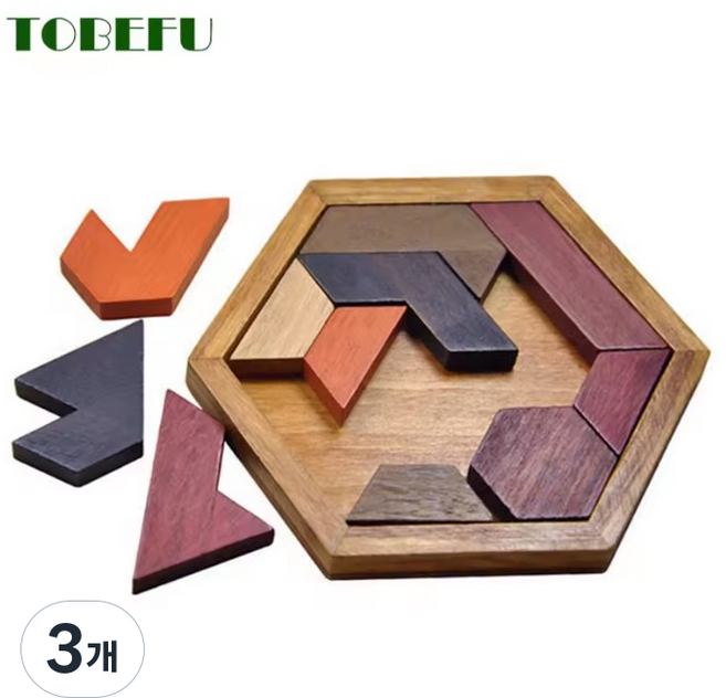 나무 기하학 퍼즐 어린이 두뇌 자극 창의력 발달 교구, 3개, 11피스