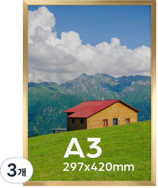 olivet 모노치 프레임 홈 인테리어 액자 PVC A3, 3개, 금색