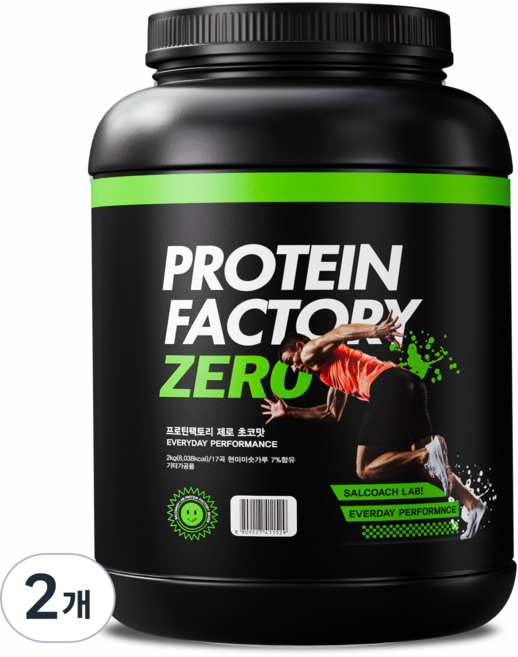 살코치 프로틴팩토리 ZERO 1kg 초코맛 당제로 락토프리 단백질보충제, 2개