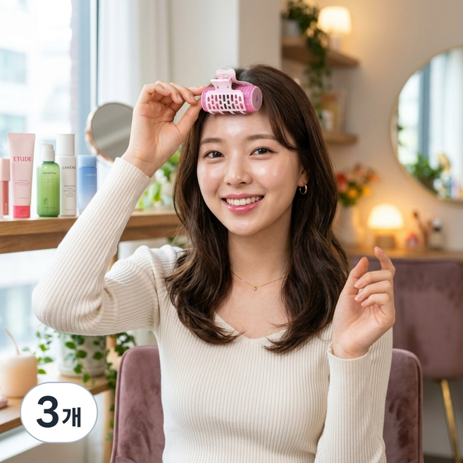 티나롤 충전식 헤어롤, 핑크, 3개