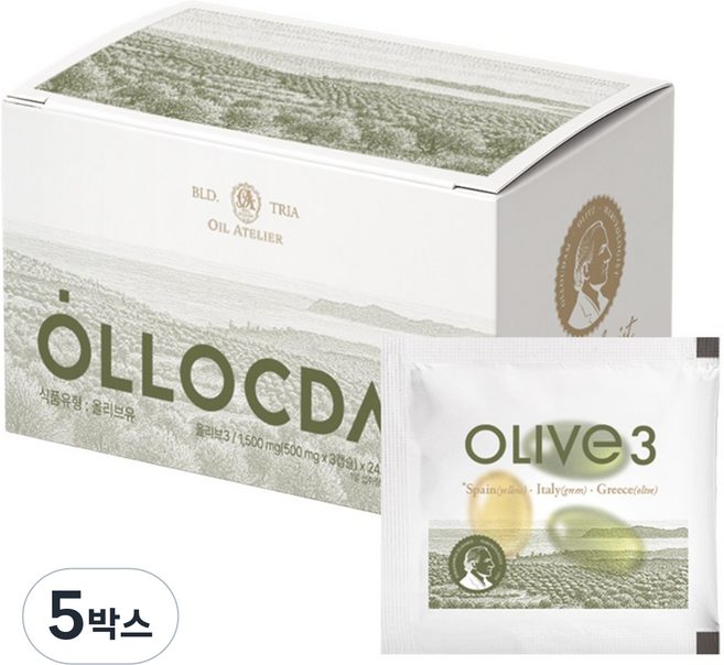 올록담 올리브3 EVOO 지중해 올리브오일 캡슐, 5박스, 72정