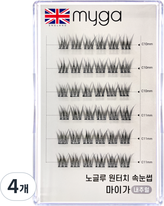 마이가 노글루 속눈썹 원터치 가닥 자연연장 속눈썹, 4개, 내추럴