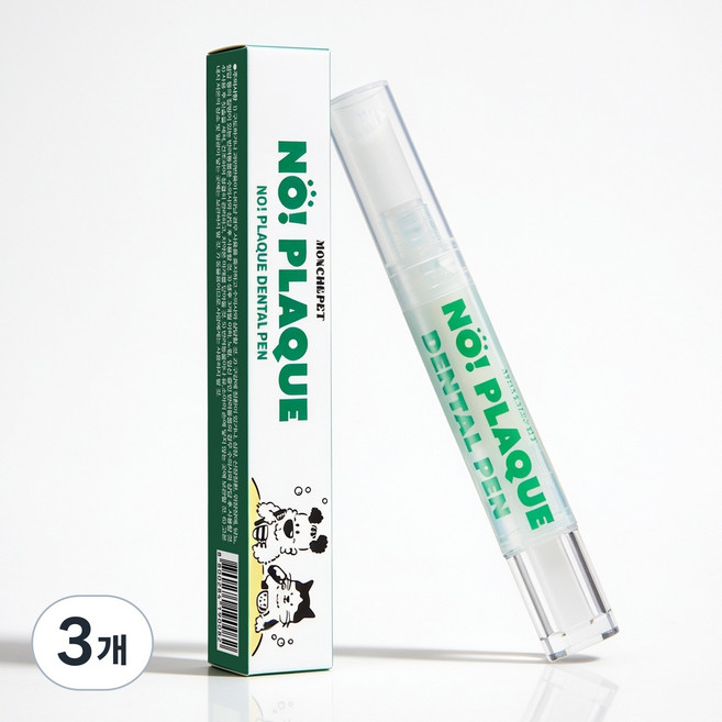 (사선형)몽세펫 프리미엄 양치펜 칫솔 치석/입냄새제거 치약/강아지 고양이 겸용, 3개, 5g