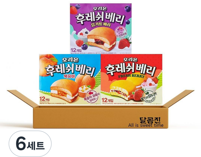 오리온 대용량 후레쉬베리 336g 3종 복숭아 + 딸기 + 요거트베리, 6세트