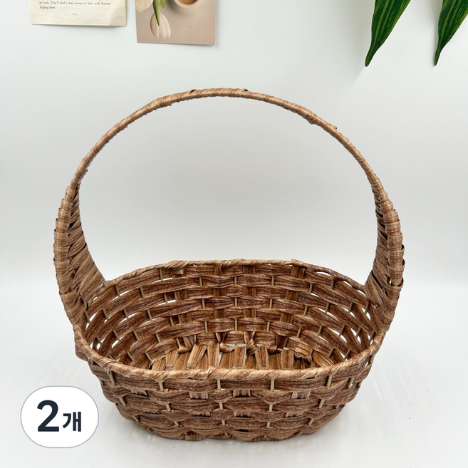 히스홈 라탄 바구니/과일 꽃꽂이 피크닉 디저트 예단 바구니, 브라운, 2개
