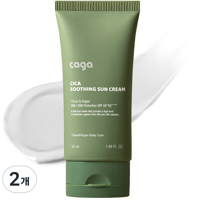 타가 저자극 무기자차 선크림 시카 진정 순한선크림 SPF50+ PA++++, 50ml, 2개