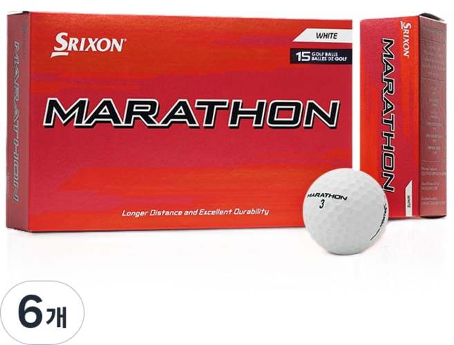 스릭슨 정품 마라톤 롱 디스턴스 2피스 골프공 비거리 장타 골프볼, 마라톤 디스턴스 화이트, 15개입, 6개