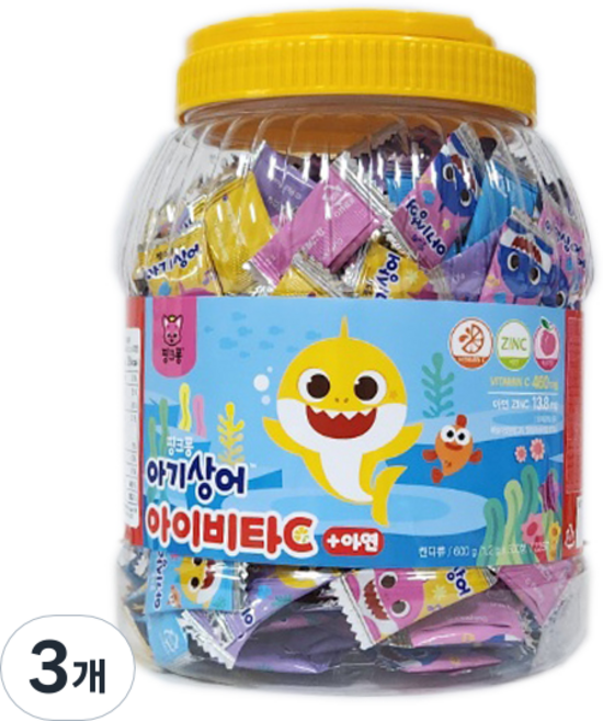 태양생활건강 핑크퐁 아이비타C 플러스 아연 복숭아맛 600g, 3개, 500정