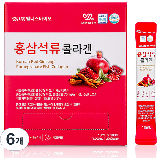 웰니스바이오 6년근 홍삼 석류 콜라겐 저분자 피쉬 스틱, 6개, 1kg