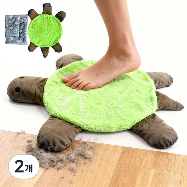 루베이 귀여운 거북이 발밀대걸레 + 랜덤 행주 극세사 양면패드 먼지제거 바닥 청소 가정/기숙사/사무실, 2개