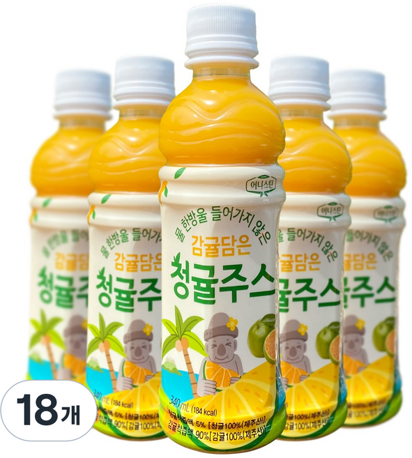 어니스틴 감귤 담은 청귤 주스 제주산 NFC주스 감귤 주스 학교 간식 교회 간식 어린이 주스 어린이집 간식, 18개, 340ml