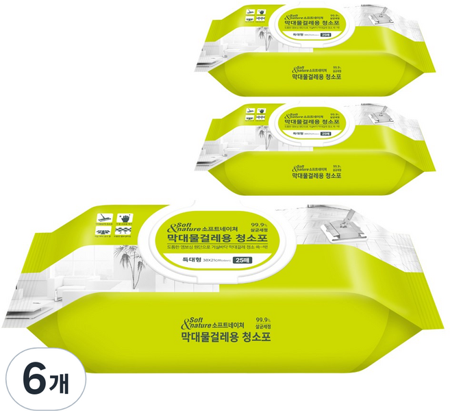 소프트앤네이쳐 막대물걸레용 청소포, 6개