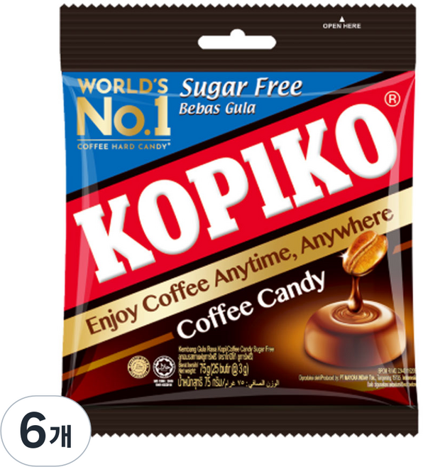코피코 캔디 슈가프리, 75g, 6개