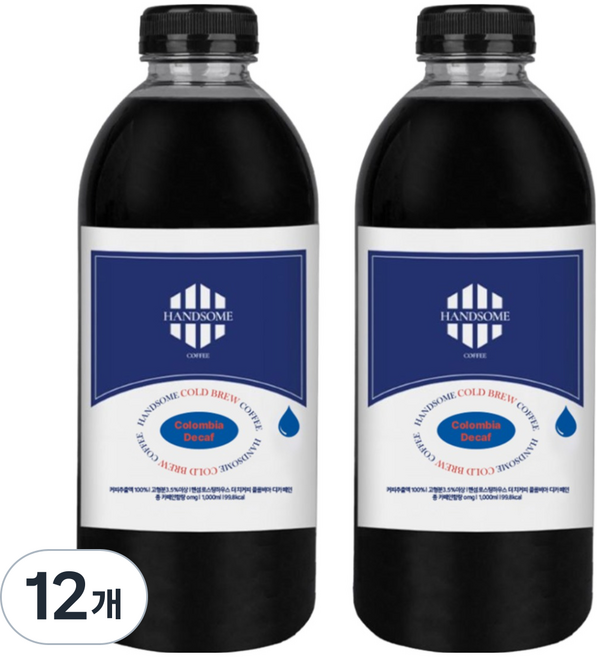 핸섬로스팅하우스 더치커피 1L+1L 디카페인 콜롬비아 콜드브루, 1kg, 1개입, 12개