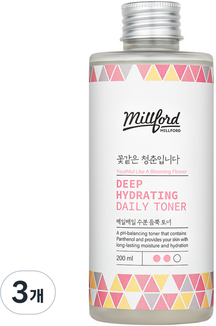 [쿠팡특가] 밀포드 히알루론산 수분 토너 200ml 촉촉 진정 스킨케어 피부결 정돈 데일리 토너, 3개