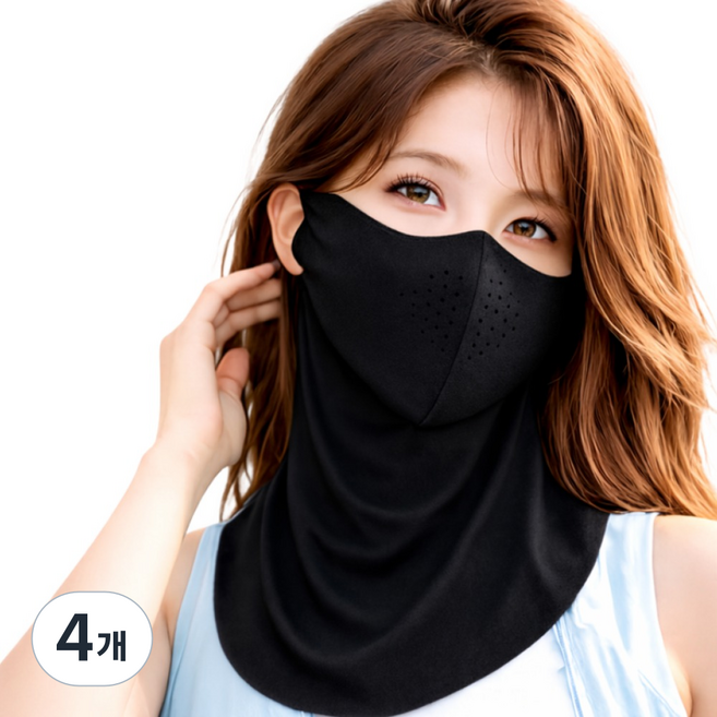 프라임 자외선차단 마스크 얼굴 햇빛가리개, 4개, 딥블랙
