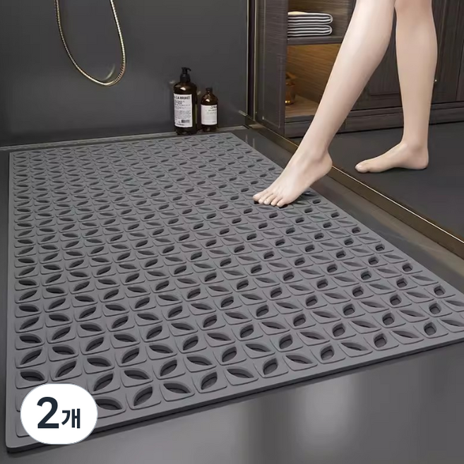 레디박스 세련된 욕실 화장실 안전 미끄럼방지 매트 패드, 딥그레이, 2개