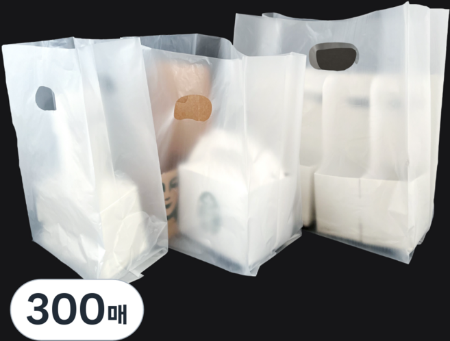 비닐쇼핑백 HD 비닐봉투제작 투명쇼핑백 투명비닐 도시락봉투 링봉투 비닐쇼핑백 선물용비닐 배달봉투 스시, 반투명, 300매