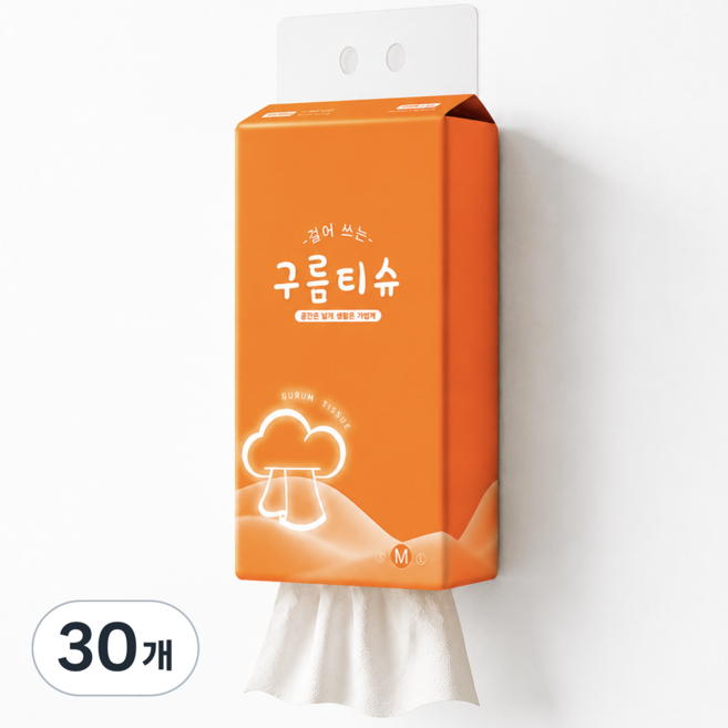 구름티슈 걸어쓰는 뽑아쓰는 도톰한 4겹 벽걸이형 티슈 휴지 화장지, 30개, 280매