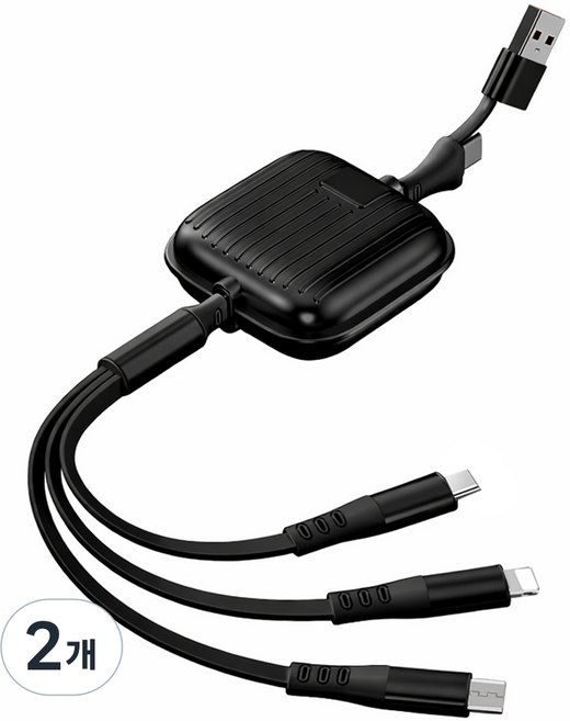 올인원 캐리어 고속충전 릴케이블, 2개, 블랙, 1.2m