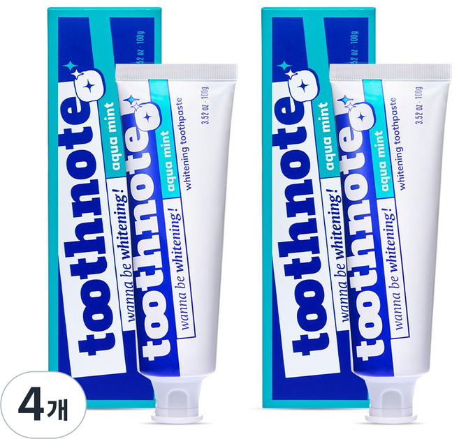 투스노트 미백 치약 아쿠아민트향, 4개, 100g