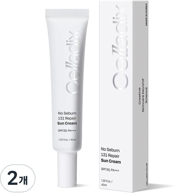 셀라딕스 노세범 131 리페어 선크림 여드름피부 오일프리 무기자차 선블록, 40g, 2개