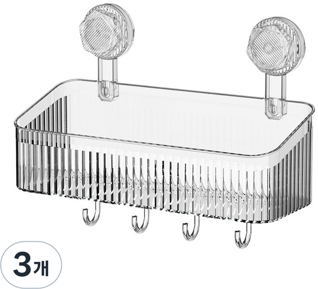 강력 진공 흡착식 욕실 벽걸이 무타공 수납 선반, 3개, 화이트