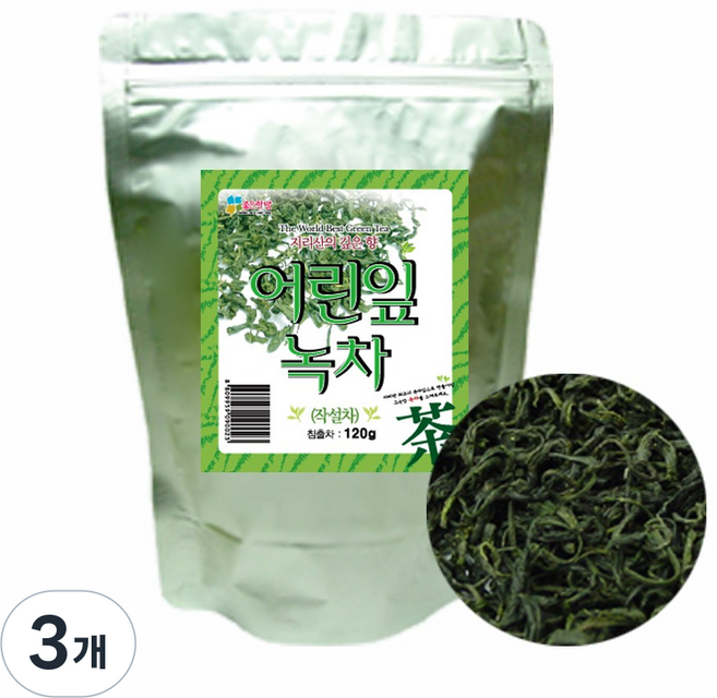 좋은한방 굿허브 지리산 하동 어린잎녹차 120g, 3개, 1개입