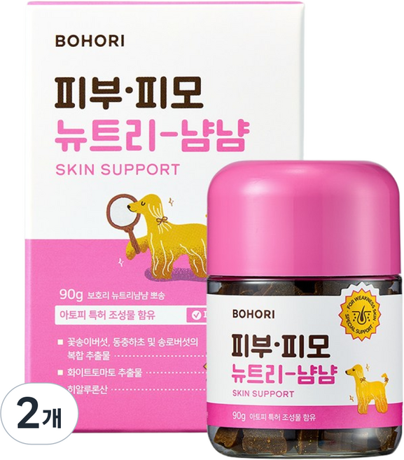 보호리 피부 피모 뉴트리냠냠 2.0 90g 강아지 발사탕 가려움 건조 모질 습진 영양제, 2개, 피부/피모, 90정