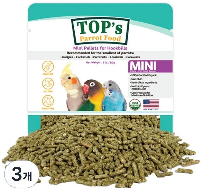 탑스오가닉 미니 중소형 펠렛, 50g, 3개 - 쿠팡