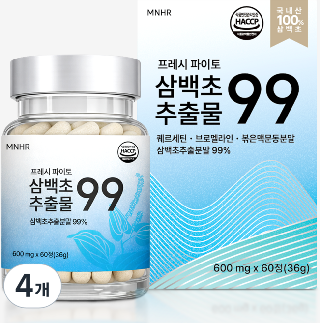 만년해로 삼백초 추출물 99 퀘르세틴 브로멜라인 100% 국내산 식약청 HACCP 인증 정품, 4개, 60정