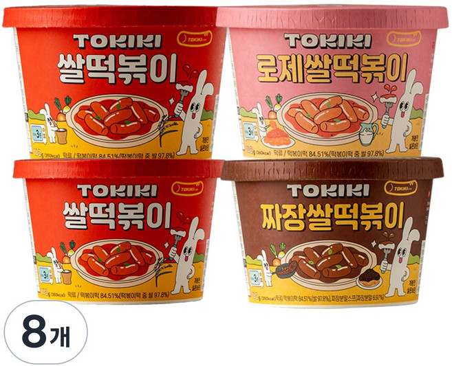 [3종 혼합] 또키키 컵 떡볶이 즉석 떡볶이 컵떡볶이 쌀떡볶이, 142g, 8개