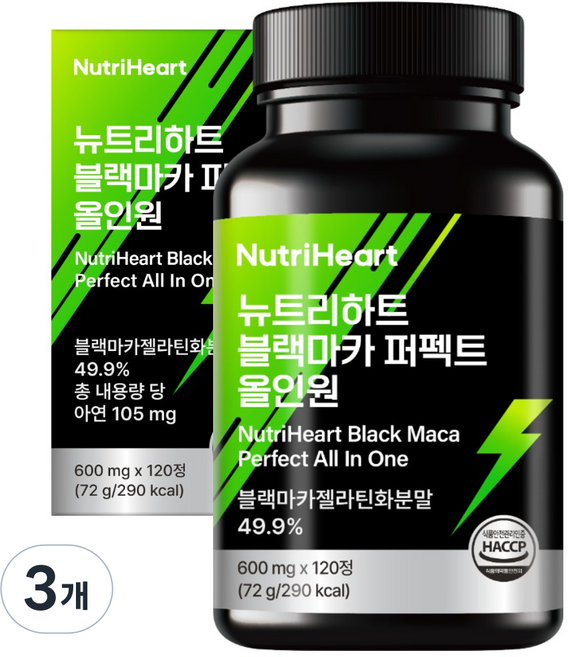 뉴트리하트 블랙마카 아르기닌 홍삼 흑마늘 야관문, 3개, 120정