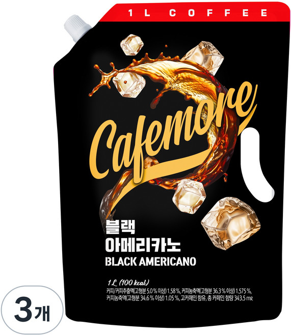 카페모어 블랙 아메리카노 1L 파우치커피, 3개