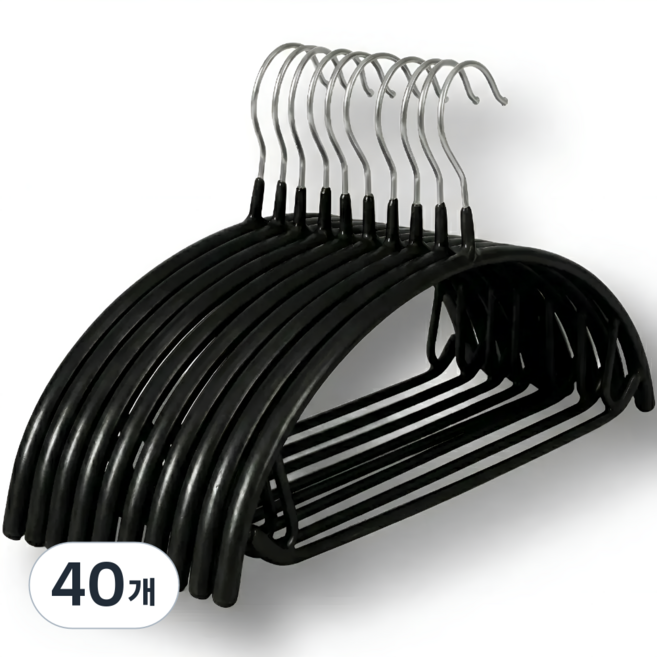 루킴코 논슬립 옷걸이 어깨뿔방지 니트옷걸이, 럭셔리블랙, 40개