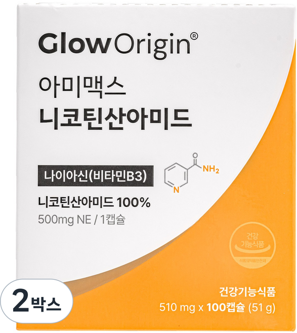 글로오리진 아미맥스 비타민B3 고용량 500mg 니코틴산아미드 나이아신아미드, 2박스, 100정