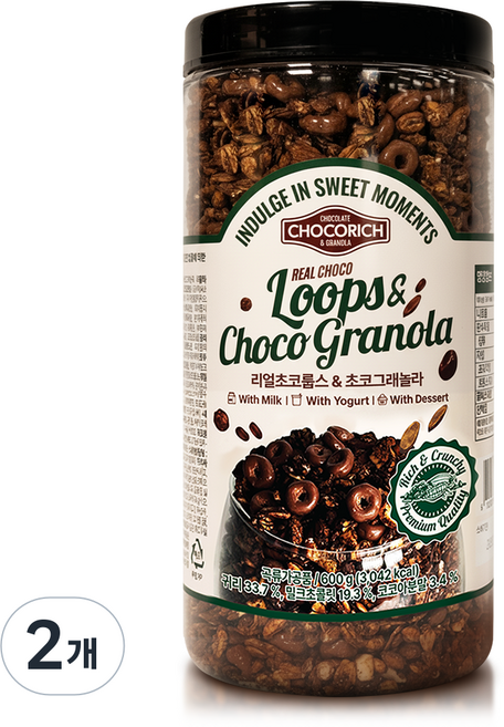 초코리치 리얼초코룹스 앤 초코그래놀라 600g, 2개