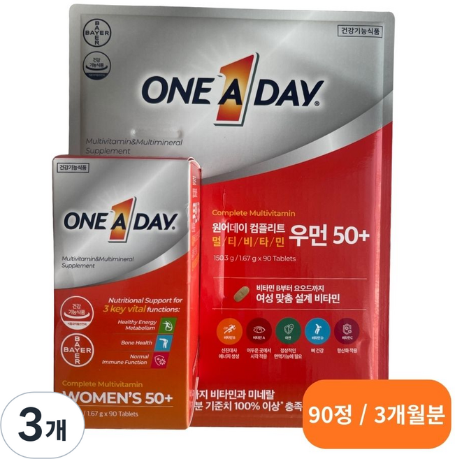 원어데이 바이엘 우먼 50+ 여성용 종합 멀티비타민 미네랄 3개월분, 90정, 3개