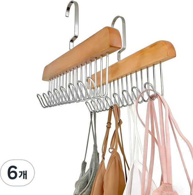 우드 논슬립 옷걸이 건조대 속옷, 원목, 6개