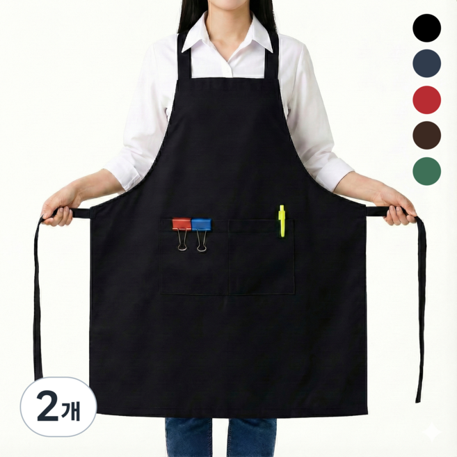 버니박스 폴리 베이직 H형 앞치마, 2개, 블랙