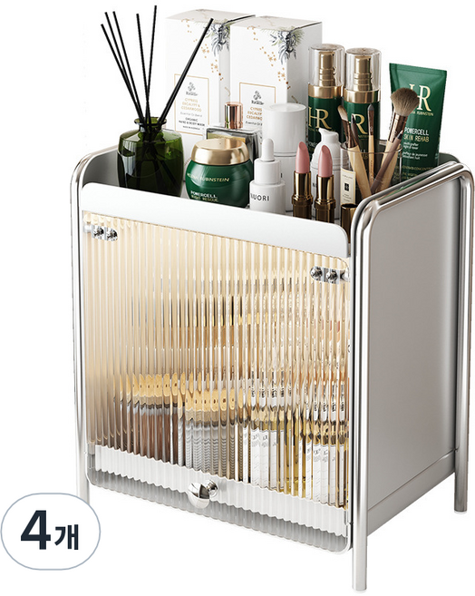 (주)실버미어 화장품정리함 식탁정리함 주방정리함 철재 슬라이딩 수납함, 화이트, 4개