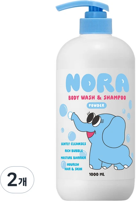 따블리에 노라 유아 바디워시 앤 샴푸 약산성 저자극 파우더향, 2개, 1L - 쿠팡