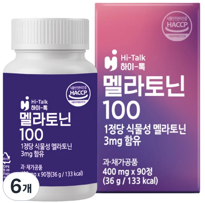 하이톡 멜라토닌100 수면유도 호르몬 영양제 식물성 자연유래원료 생체리듬 회복 불면증, 6개, 90정 - 쿠팡