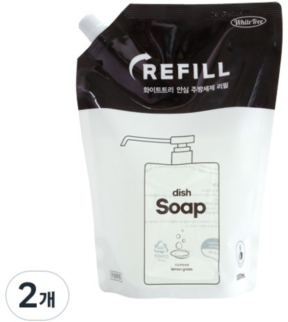 화이트트리 안심 주방세제 리필, 2개, 1000ml