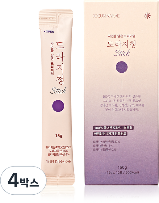 조은나래 국산 도라지청 목 스틱 약도라지청 환절기, 4박스, 10개입, 15g