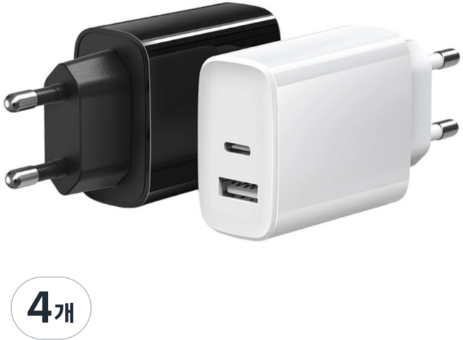 초고속 충전기 2포트 USB+PD 세트 적용애플 아이폰 아이패드 삼성 갤럭시 픽셀 고속 전원 어댑터SJCDTK, 블랙+흰색(35W), 4개