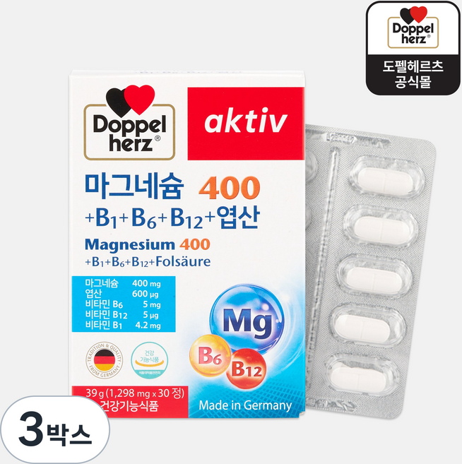 도펠헤르츠 마그네슘400 1개월분 1박스 39g, 30정, 3개